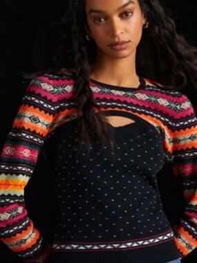 Maeve by Anthropologie Abstract Sweater Shrug Set Fair Isle Geometric Knit Sz M